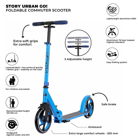 Hulajnoga Transportowa z dużymi kołami Story Urban GO! Ciemnoniebieski
