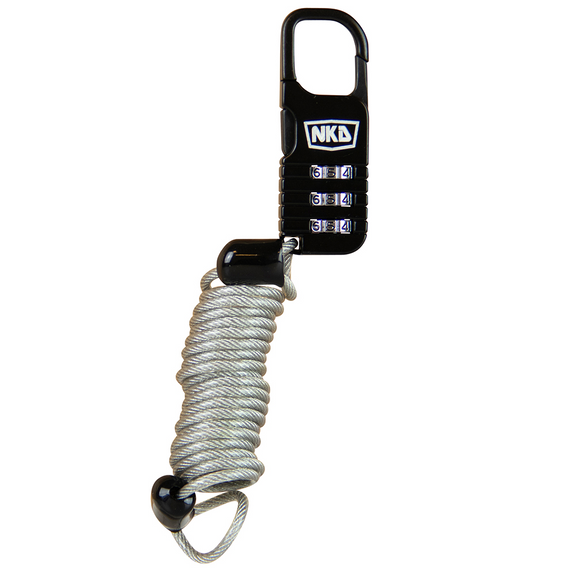 Zamek Szyfrowy Zabezpieczenie Kłódka do hulajnogi deskorolki longboardu NKD XtremeSecure Cable Lock Czarno-Srebrny 70 cm