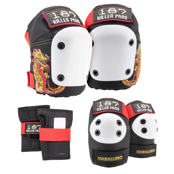 Zestaw Ochraniaczy 187 Killer Pads x Steve Caballero Six Pack Set Czarno-Czerwono-Złoty