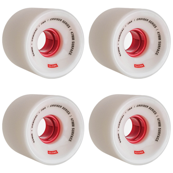 Kółka do deskorolki cruiser i longboardu GLOBE Conical Cruiser Wheels Biały/Czerwony 62 mm 
