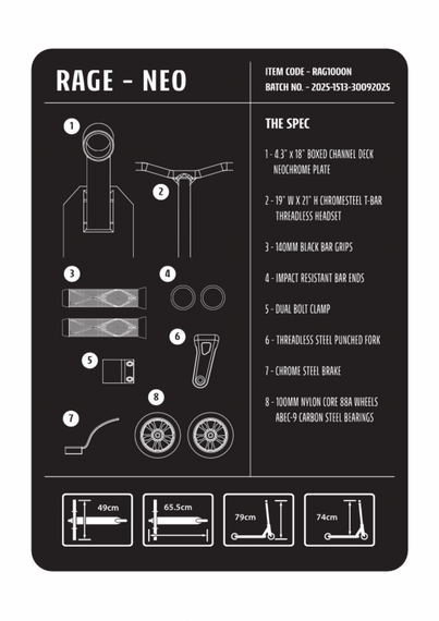 Hulajnoga Wyczynowa Rage Complete Stunt Scooter Neochrome wys. 79 cm
