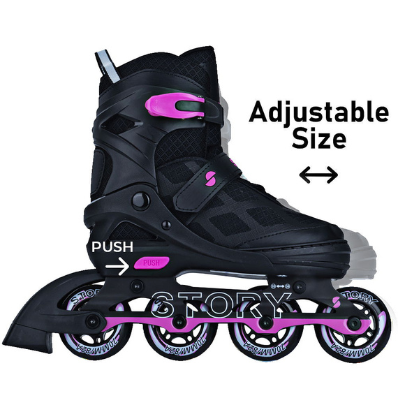 Rolki regulowane Story Midnight Adjustable Inline Skates Czarno-Różowy