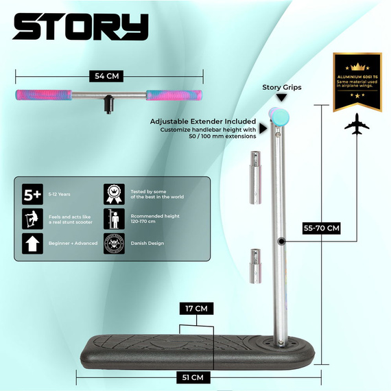 Hulajnoga Wyczynowa na trampolinę Story Original Trampoline Scooter Czarno-Tęczowy 55-70 cm