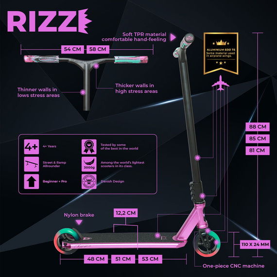 Hulajnoga Wyczynowa NKD RIZZ Stunt Scooter Fioletowy 81 cm