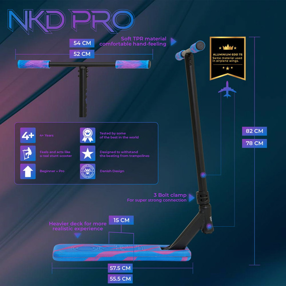 Hulajnoga Wyczynowa na trampolinę NKD Pro Trampoline Niebiesko-Fioletowy wys. 82 cm