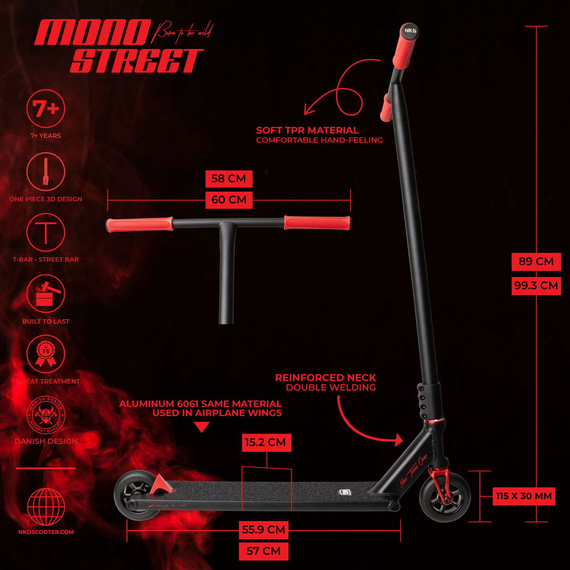 Hulajnoga Wyczynowa NKD Mono Czarno-Czerwony wys. 95 cm