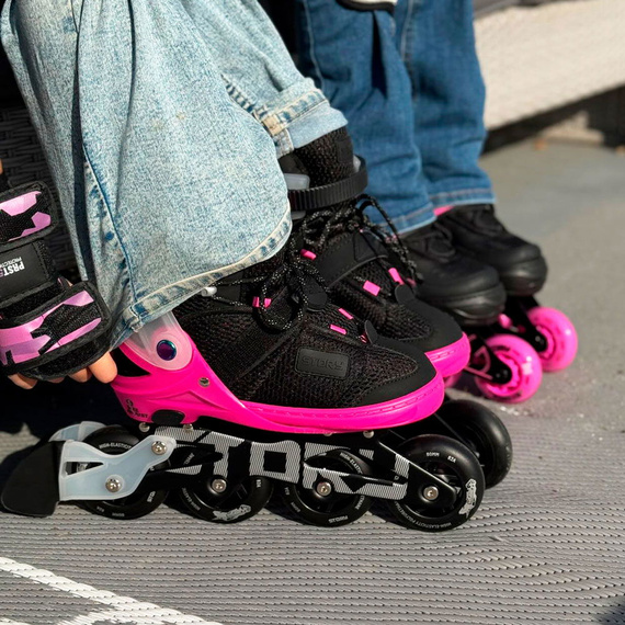 Rolki regulowane Story Motion Adjustable Inline Skates Czarno-Niebiesko-Różowy