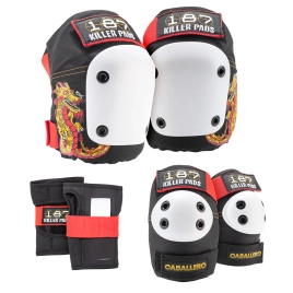 Zestaw Ochraniaczy 187 Killer Pads x Steve Caballero Six Pack Set Czarno-Czerwono-Złoty