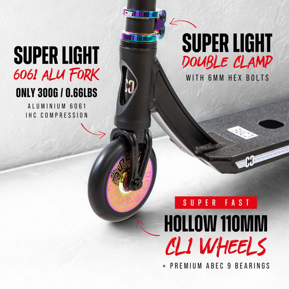Hulajnoga Wyczynowa CORE CL1 Complete Stunt Scooter Czarny-Neochrome wys. 85 cm