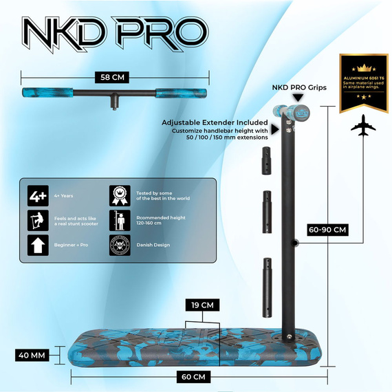 Hulajnoga wyczynowa na trampolinę NKD PRO 7.5" Trampoline Scooter Czarno-Niebieski Army wys. 60-90 cm