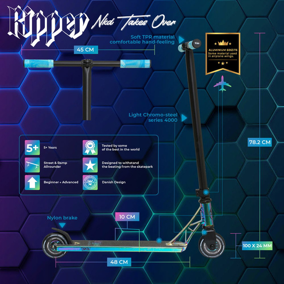 Hulajnoga Wyczynowa NKD Ripper Stunt Scooter Neochrome wys. 78,2 cm