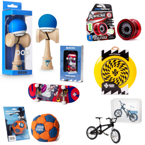 Zestaw Skill Toy Supreme: Kendama Krom Pop, Yoyo YoyoFactory Arrow, Footbag, Frisbee, Fingerboard, Finger BMX