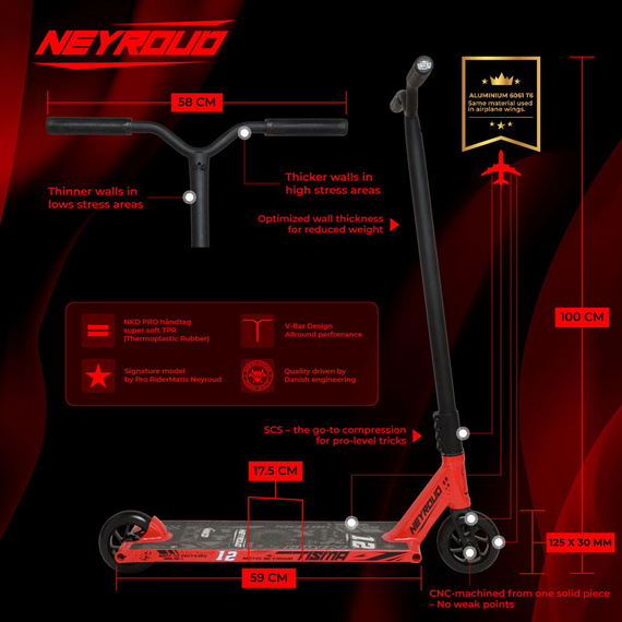 Hulajnoga Wyczynowa NKD Matis Neyroud Signature PRO Stunt Scooter Czerwony 100 cm