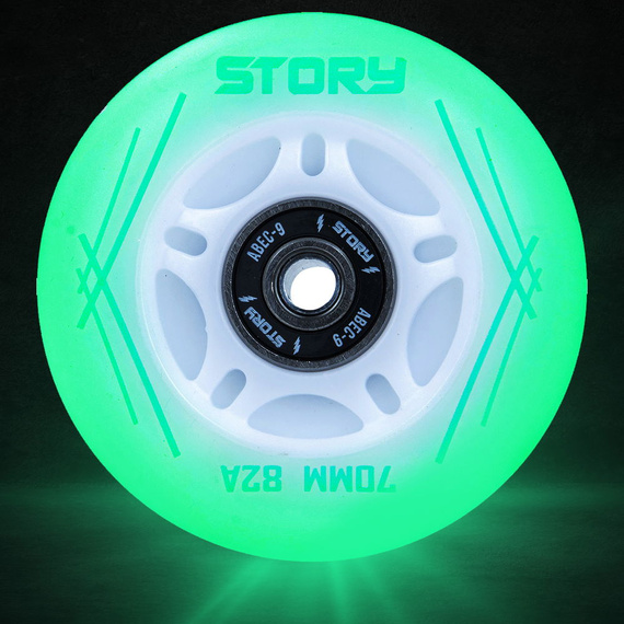 Świecące kółka z łożyskami do rolek Story Inline Skates Wheels Miętowy LED 64 mm (8 szt.)