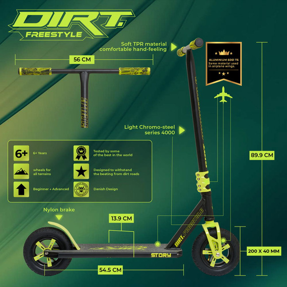 Terenowa Hulajnoga Wyczynowa Story Dirt Freestyle Scooter Czarno-Żółty 89,9 cm