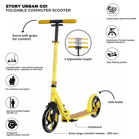 Hulajnoga Transportowa z dużymi kołami Story Urban GO! Żółty