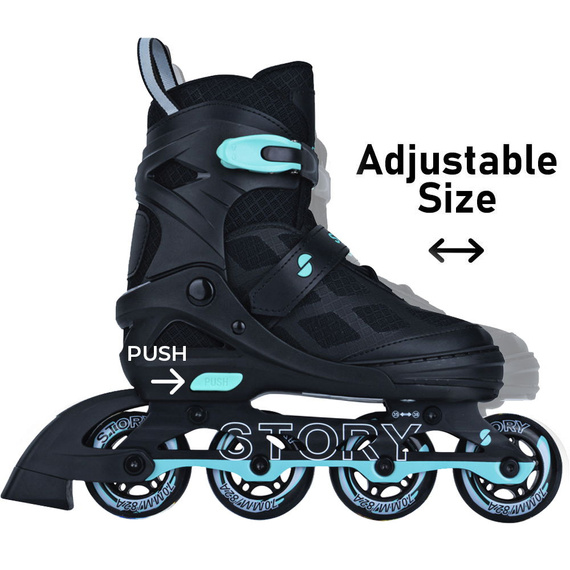 Rolki regulowane Story Midnight Adjustable Inline Skates Czarno-Miętowy