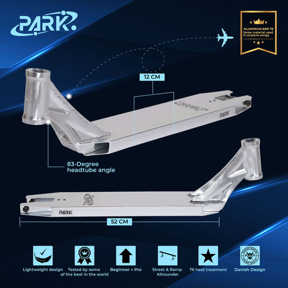 Podest Deck do Hulajnogi Wyczynowej NKD Park Stunt Scooter Deck Srebrny 520 mm