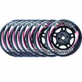 Kółka z łożyskami do rolek Story Inline Skates Wheels Czarno-Różowy 64 mm (8 szt.)