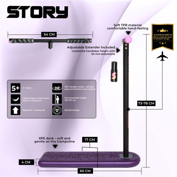 Hulajnoga Wyczynowa na trampolinę Story Pro Trampoline Scooter Czarno-Różowy 73-78 cm