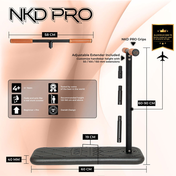 Hulajnoga wyczynowa na trampolinę NKD PRO 7.5" Trampoline Scooter Czarno-Złoty wys. 60-90 cm