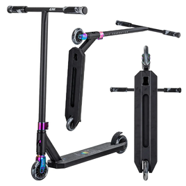 Hulajnoga Wyczynowa Aluminiowa Lekka dla młodych riderów NKD Next Generation Stunt Czarno-Tęczowa wys. 79,4 cm