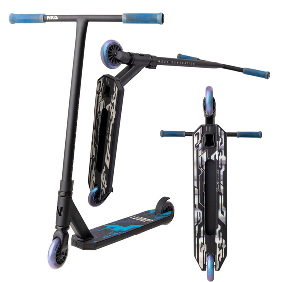 Hulajnoga Wyczynowa Aluminiowa Lekka dla młodych riderów NKD Next Generation Czarno-Niebieski wys. 79,4 cm