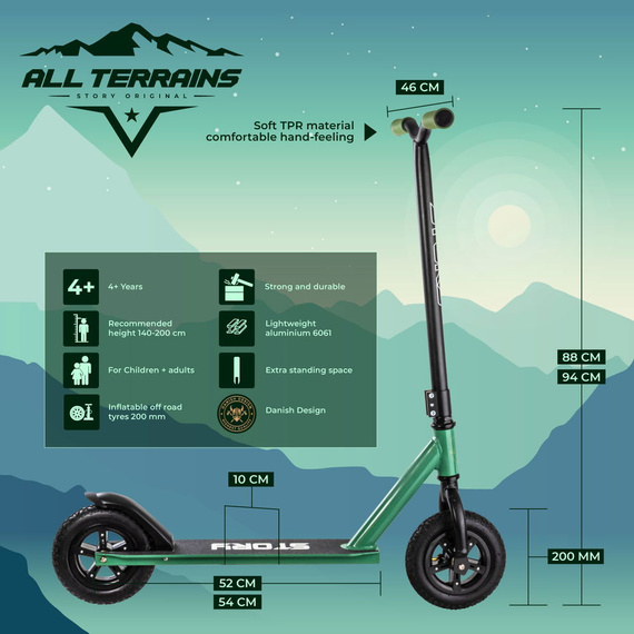 Hulajnoga Terenowa z dużymi pompowanymi kołami Story All Terrains Dirt Zielony 88 cm