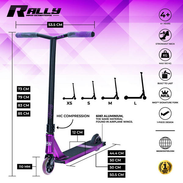 Hulajnoga Wyczynowa NKD Rally V4 Fioletowa wys. 83 cm