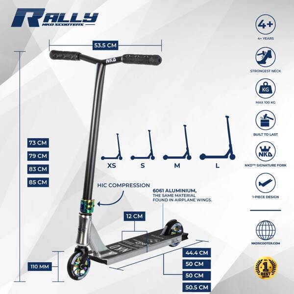 Hulajnoga Wyczynowa NKD Rally V4 Srebrno-Tęczowy wys. 83 cm
