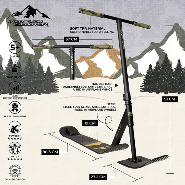 Hulajnoga Wyczynowa na śnieg NKD SNOW Stunt Scooter Czarno-Zielony wys. 91 cm