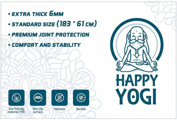 Zestaw Happy Yogi: Mata do Jogi TPE 6 mm ECO Antypoślizgowa + 2x Kostka do jogi Cork Yoga Block